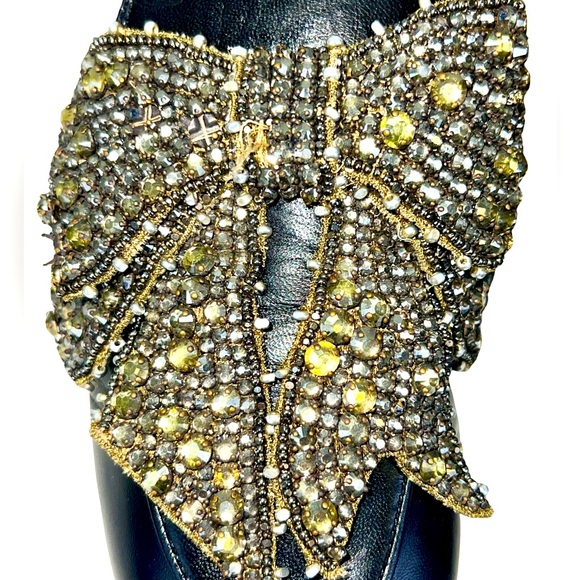 GUCCI PRINCETOWN BLACK LEATHER MULE SLIPPERS WITH CRYSTAL EMBELLISHMENTS - Picture 4 of 8